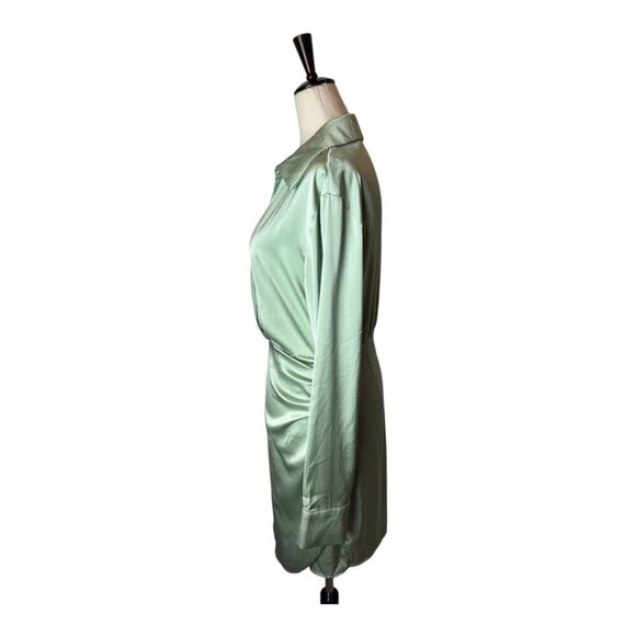 Cider Dress Women Small Mint Green Satin Dirty Martini Long Sleeve Mini Party - Picture 6 of 12